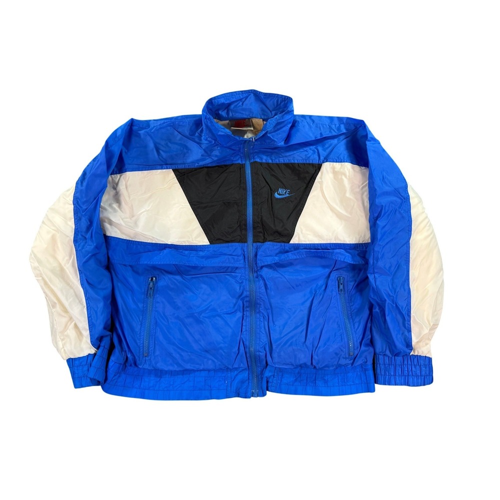 Vintage Nike Windbreaker Jacket Mens Medium Blue White Black Colorblock 90s Zip